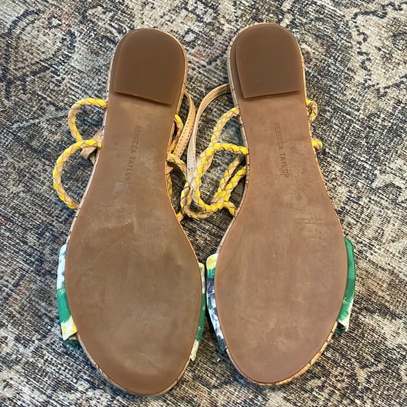Rebecca Taylor Yellow Braided Leather Floral Cork Sandals Women's Size 6.5/7 - Picture 5 of 6
